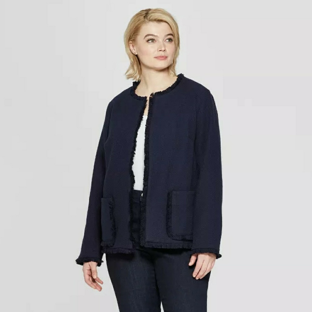 Ava & Viv Tweed Plus 3X Jacket Navy Blue NEW